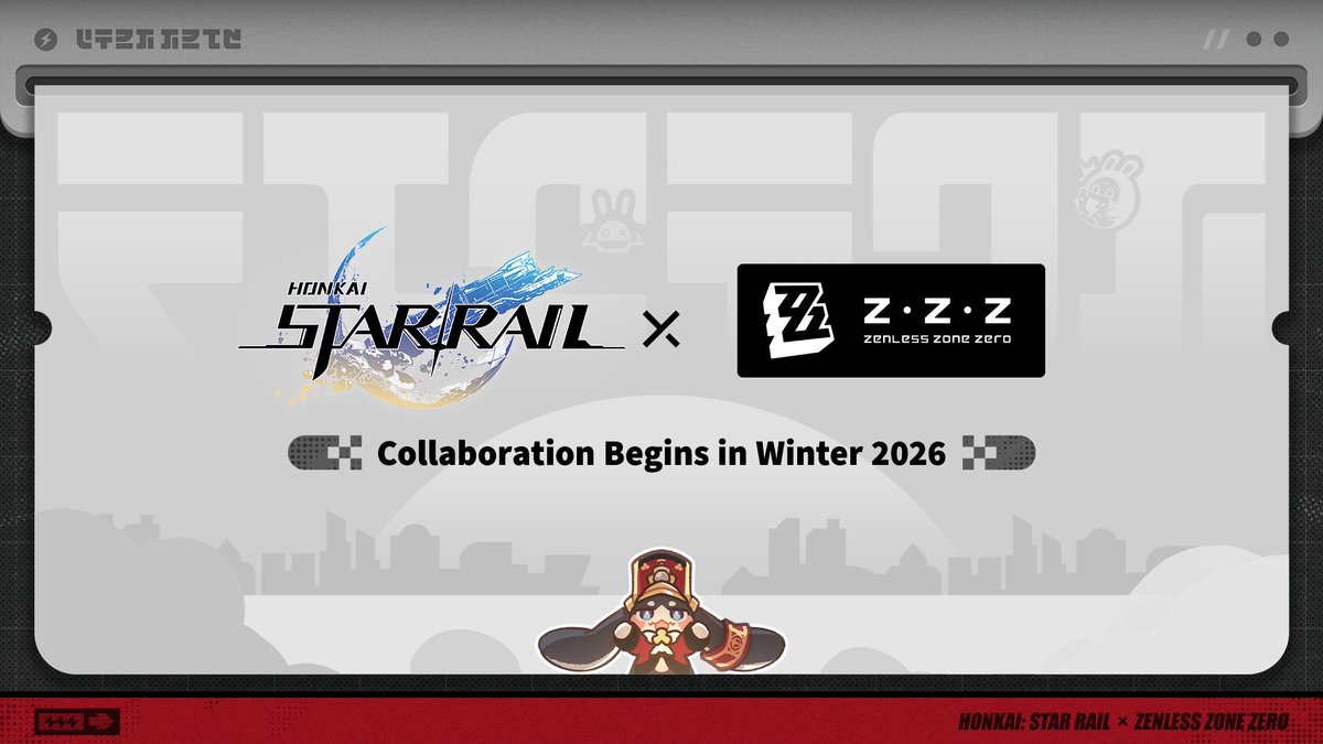 honkaistarrail's tweet photo. Honkai: Star Rail × Zenless Zone Zero collaboration goes live in Winter 2026!
Friends from that world will be joining the cosmic trailblazing adventure, so stay tuned!

#HSRxZZZcollab
#HonkaiStarRail #StarRail https://t.co/OhzyNaySfm