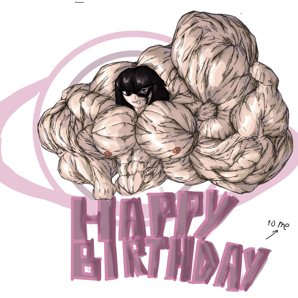 Rito5046's tweet photo. An old drawing that I made for myself back in July when it was my birthday #musclegrowth #hypermuscle #muscularfemale #femalemuscle #fmg (I was inspired by @DANGELO404168 for the muscle style, their art is amazing) https://t.co/X01ifT5qRg
