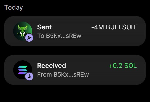 NinjaBullSol's tweet photo. ✅ Successful Purchase of 4,000,000 $BULLSUIT FOR 0.2 $SOL 
 
BUY $BULLSUIT + 100% BONUS
Send between 0.2 and 10 SOL to : 
P31bcrhLYzGfAJDJys7fDbaUYZt8n9ddZ5us7ZqmKY7

1 SOL = 20 MILLION $BULLSIUT
5 SOL = 200 MILLION $BULLSUIT 

RETWEET &amp; FOLLOW FOR 100,000 $BULLSUIT https://t.co/RNhH2CO91T