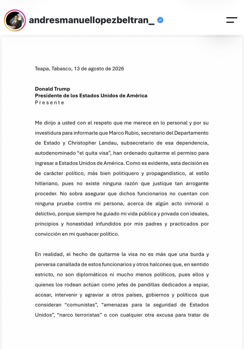jorgegogdl's tweet photo. A Andrés Manuel López Beltrán le acaban de quitar la visa para entrar a Estados Unidos, el acusa un complot contra Morena y pide audiencia con el presidente de Estado Unidos @realDonaldTrump https://t.co/eFSBjJBODU