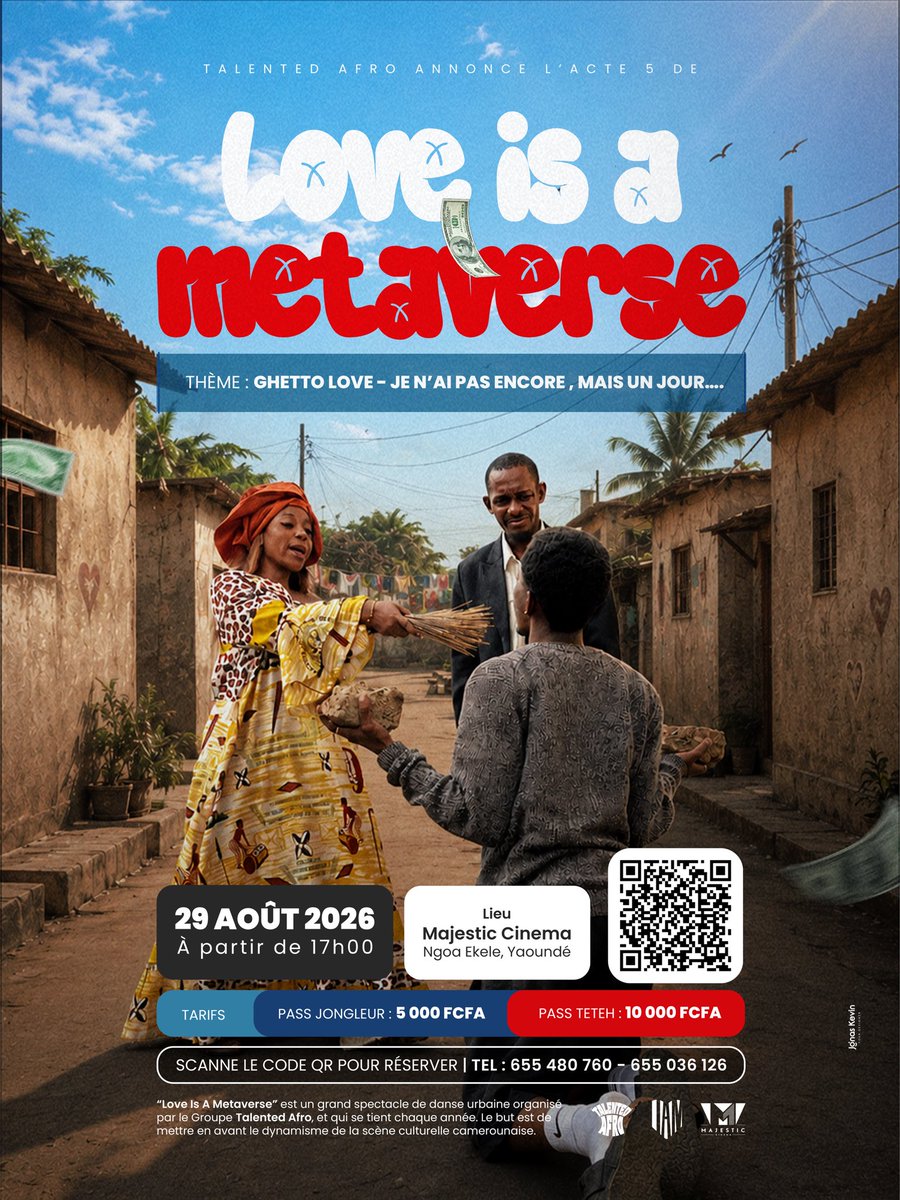 GeorgesMpehe's tweet photo. Ce spectacle met en avant mon profil de danseur chorégraphe et de directeur artistique en devenir. Avec mon confrère Jacques Bidjang on s’amuse à faire des folies sur les propositions musicales de la scène urbaine Camer 🇨🇲
Love Is A Metaverse 5 by Talented Afro.
À ne pas manquer. https://t.co/W6b48khI3y