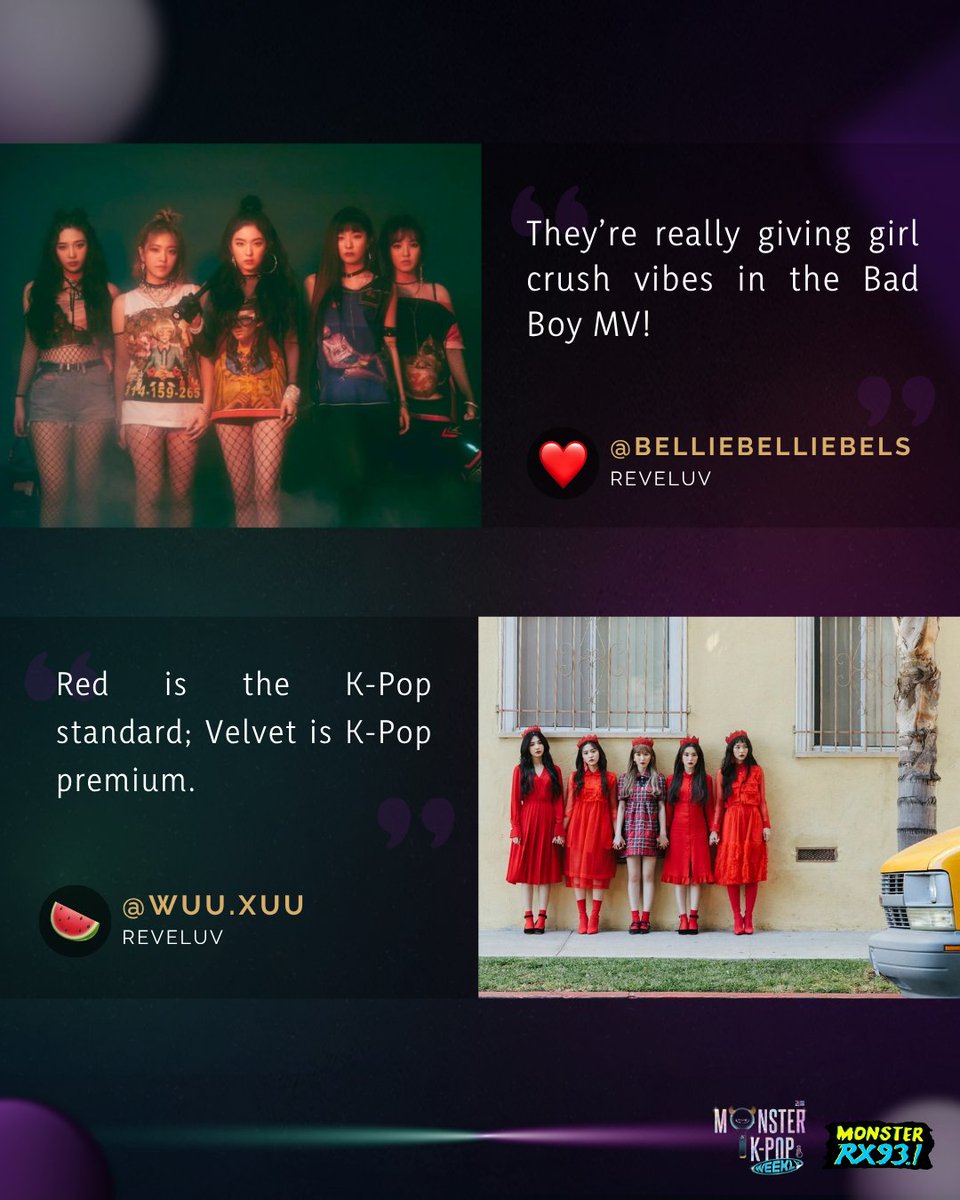 RX931's tweet photo. Go with that flow now! 🌊

Peek-a-boo — #RedVelvet went psycho as they took the #RandomFandom spotlight last week ❣️

Thank you to all the #ReVeLuv for showing your cosmic love ✨ Guess who we'll feature next 😉 #RX931 #IAmAMonster https://t.co/zashnacRBc