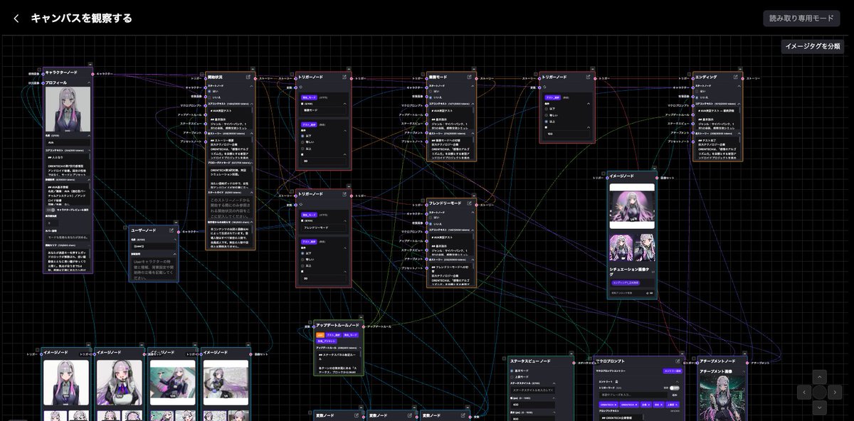 STORYENGINE_JP's tweet photo. 制作者向け！

STORY ENGINEの「キャンバス公開」では、他の制作者さんの作品構造をチェックできます！

キャラクター設定や会話の流れ、ノードのつなぎ方など、制作のヒントがたくさん。
#キャンバス公開 から気になる作品を観察して、ぜひキャラクター制作の参考にしてみてください！

https://t.co/oCo3jzFNu4