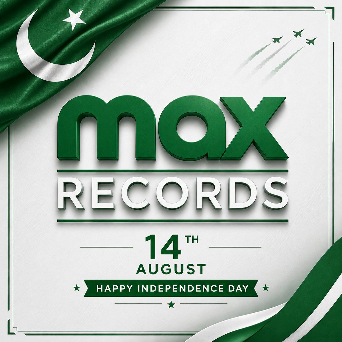 maxrecords_pk's tweet photo. Happy Independence Day, Pakistan 🇵🇰
جشنِ آزادي مبارڪ، 
Pakistan Zindabad! 🇵🇰💚 #maxRECORDS 
 
#PakistanZindabad 
#IndependenceDay 
#14August
#جشن_آزادی_مبارک 
#شاد_رہے_یہ_پاکستان 
#یوم_آزادی_مبارک_ہو https://t.co/6gxqVZN4Ex