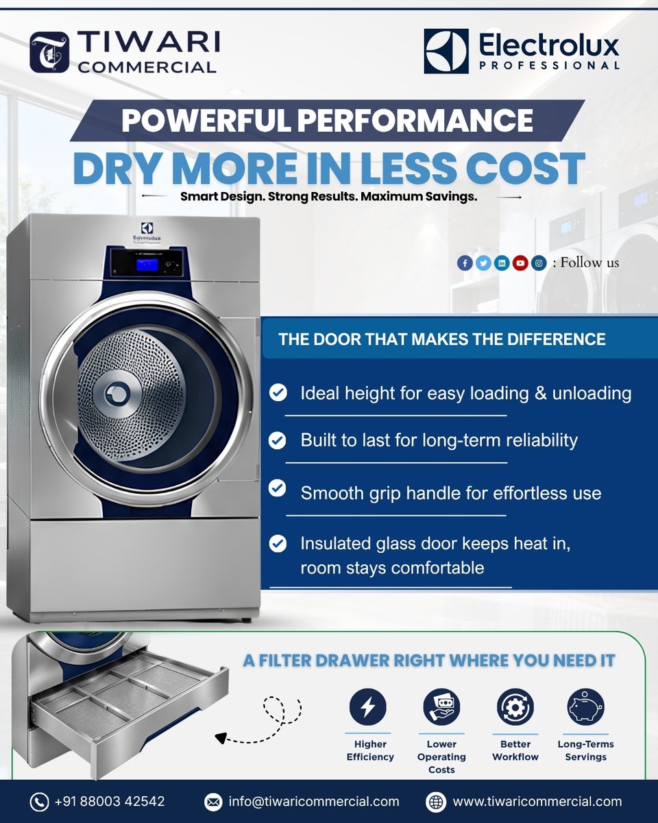 TiwariCommercl's tweet photo. Upgrade your commercial laundry with high-performance Electrolux Professional equipment from Tiwari Commercial built for efficiency, reliability &amp; lower operating costs.

📞 +91 88003 42542
🌐 https://t.co/P45oxOgVwA
#TiwariCommercial #CommercialLaundry  #ElectroluxProfessional https://t.co/db0T9yQMHX