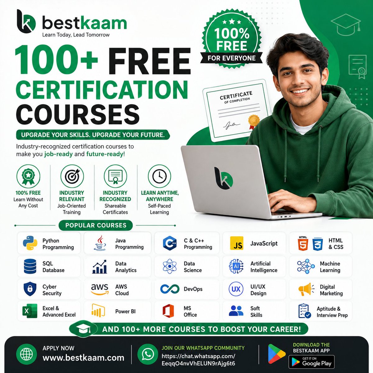 bestkaam's tweet photo. 🎓 Upgrade Your Skills with BestKaam! 🚀

🎓 Apply for Certification Courses:
https://t.co/JpCh2kWUMs
🌐 Visit: https://t.co/KVFt0jIQ2x
📲 Join Our WhatsApp Community: 

https://t.co/pn5gdSXI3u
#BestKaam #FreeCertification https://t.co/2StN9yudxv