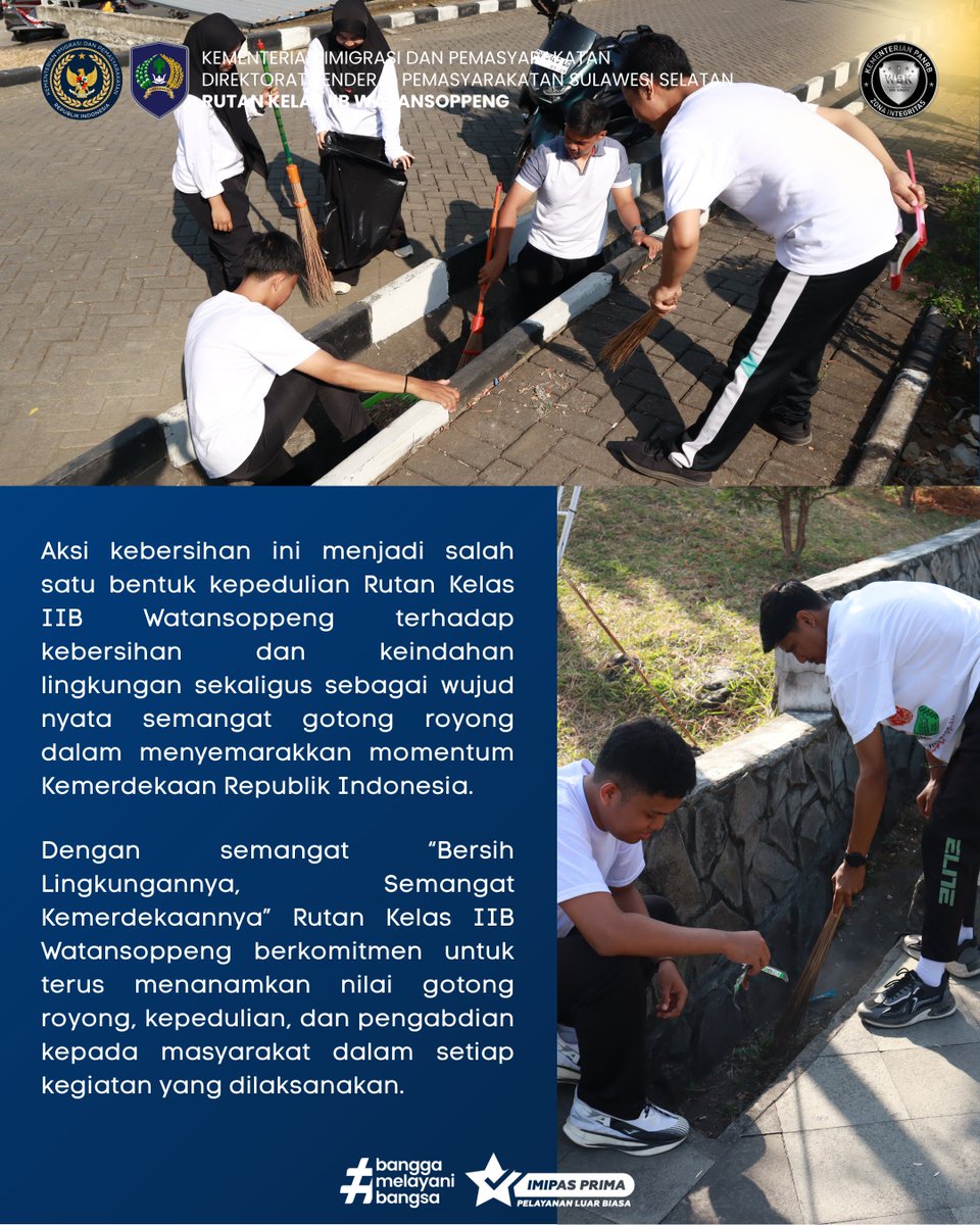 RutanWatansoppe's tweet photo. Rutan Kelas IIB Watansoppeng Gelar Aksi Kebersihan Sambut HUT ke-81 Kemerdekaan RI. Aksi kebersihan ini menjadi bentuk kepedulian Rutan Watansoppeng terhadap kebersihan lingkungan sekaligus sebagai wujud nyata semangat gotong royong dalam menyemarakkan momentum Kemerdekaan RI https://t.co/q4GAEpxh0A