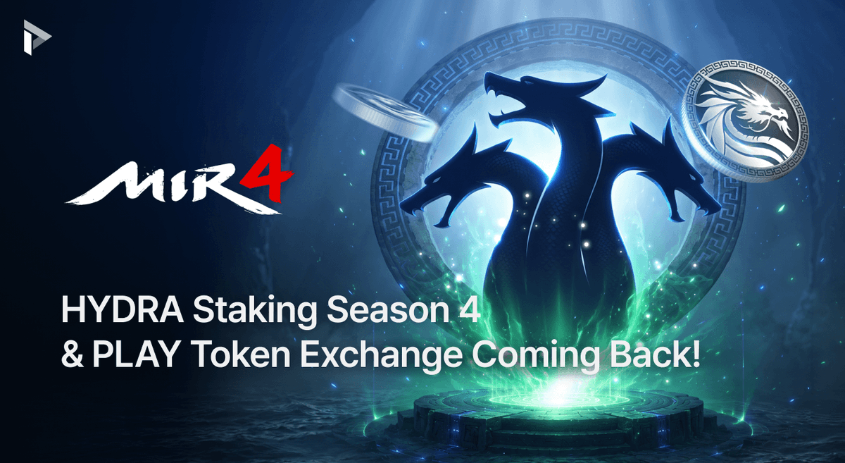 WemixNetwork's tweet photo. HYDRA Staking Season 4 & PLAY Token Exchange Coming Soon

⚔️ HYDRA Staking Program for EXDRA (HSPFE) Season 4 is coming — stake your HYDRA to secure EXDRA4 rewards!
🔁 The PLAY Token → EXDRA4 exchange service also resumes soon.

Read the official announcement at #WEMIXPLAY community
👉https://t.co/wrLdZT9v4c