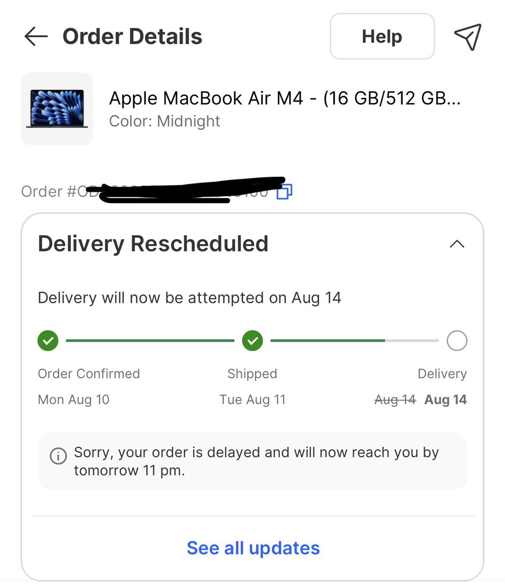 realHarshitx's tweet photo. I ordered MacBook Air from @Flipkart

As usual, I had to visit warehouse because they are lazy to deliver big parcel with a van. 🥲

Thanks god, I visited warehouse in time otherwise they will mark it as cancelled the very next day and returned it.

https://t.co/0tXTkKFN98

#flipkart