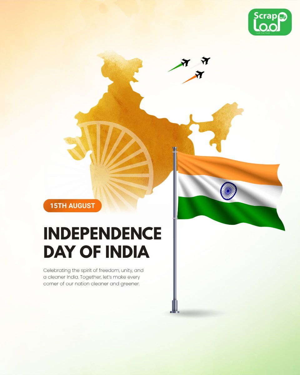 scraploop's tweet photo. Celebrate the freedom we cherish and the responsibility we share. 🇮🇳💚

This Independence Day, let’s come together to keep our surroundings clean, reduce waste, and contribute to a greener India.

A cleaner India is a stronger India.
.
.
#IndependenceDay #Scraploop #CleanIndia https://t.co/IBAkyV1PRY