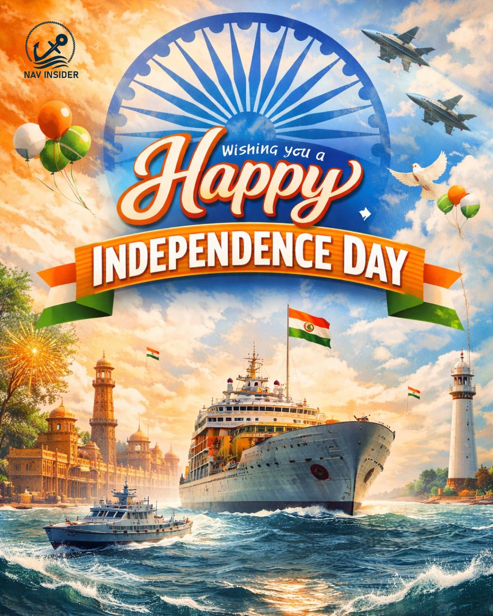 NavInsider's tweet photo. This Independence Day, we salute every Indian seafarer carrying the spirit of the nation across global waters.

Happy Independence Day from NavInsider. Jai Hind! https://t.co/HRGVyXtvWd
