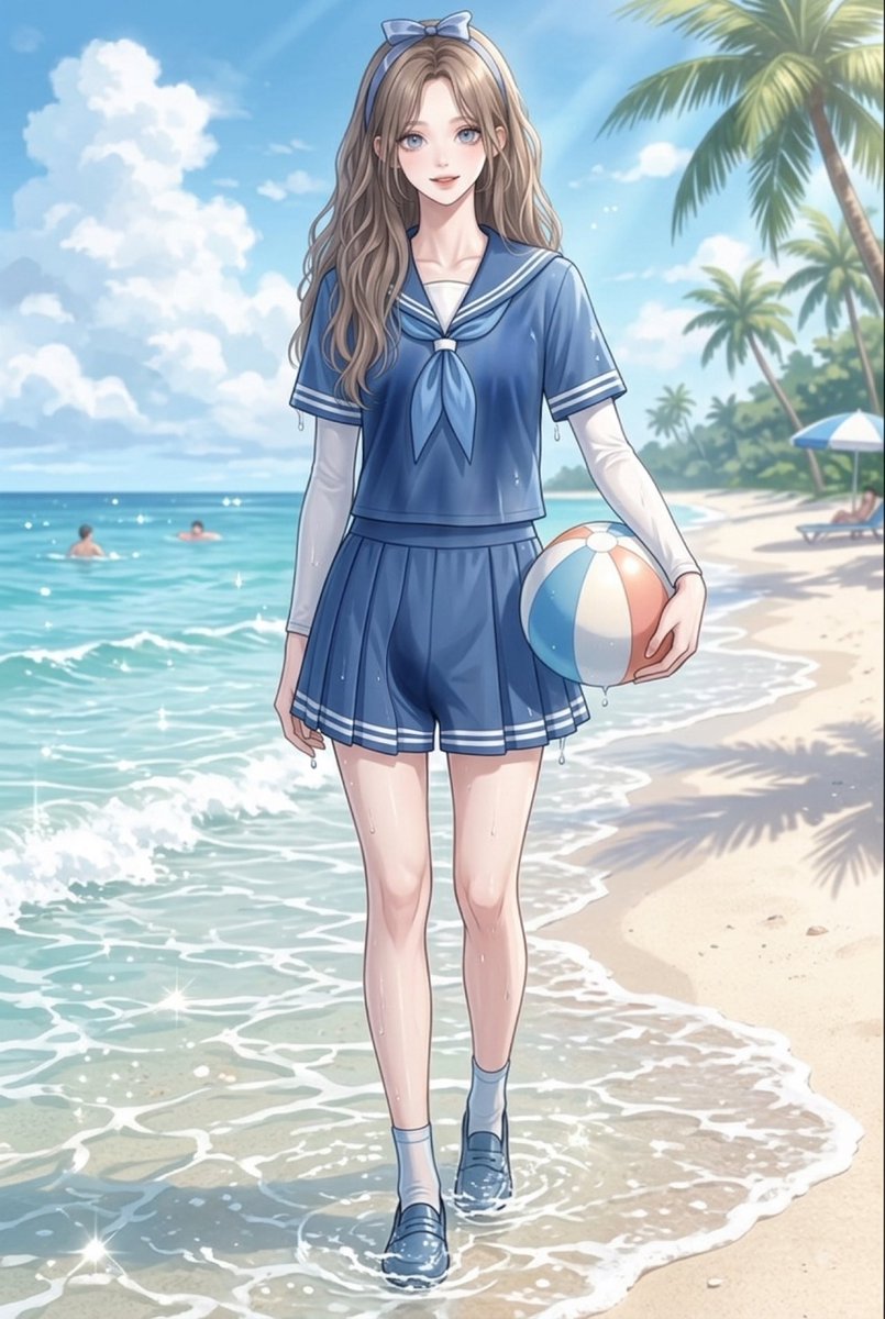 No11n6i's tweet photo. 海水浴に来てるよ。ラッシュガード着てたけど、せっかくだから日焼け止め🧴ベタ塗りして水着にしたよ！男の娘が水着着れるというか海水���楽しめる時代だね〜。海大好き🌊💕 https://t.co/sE3KaoHfwO