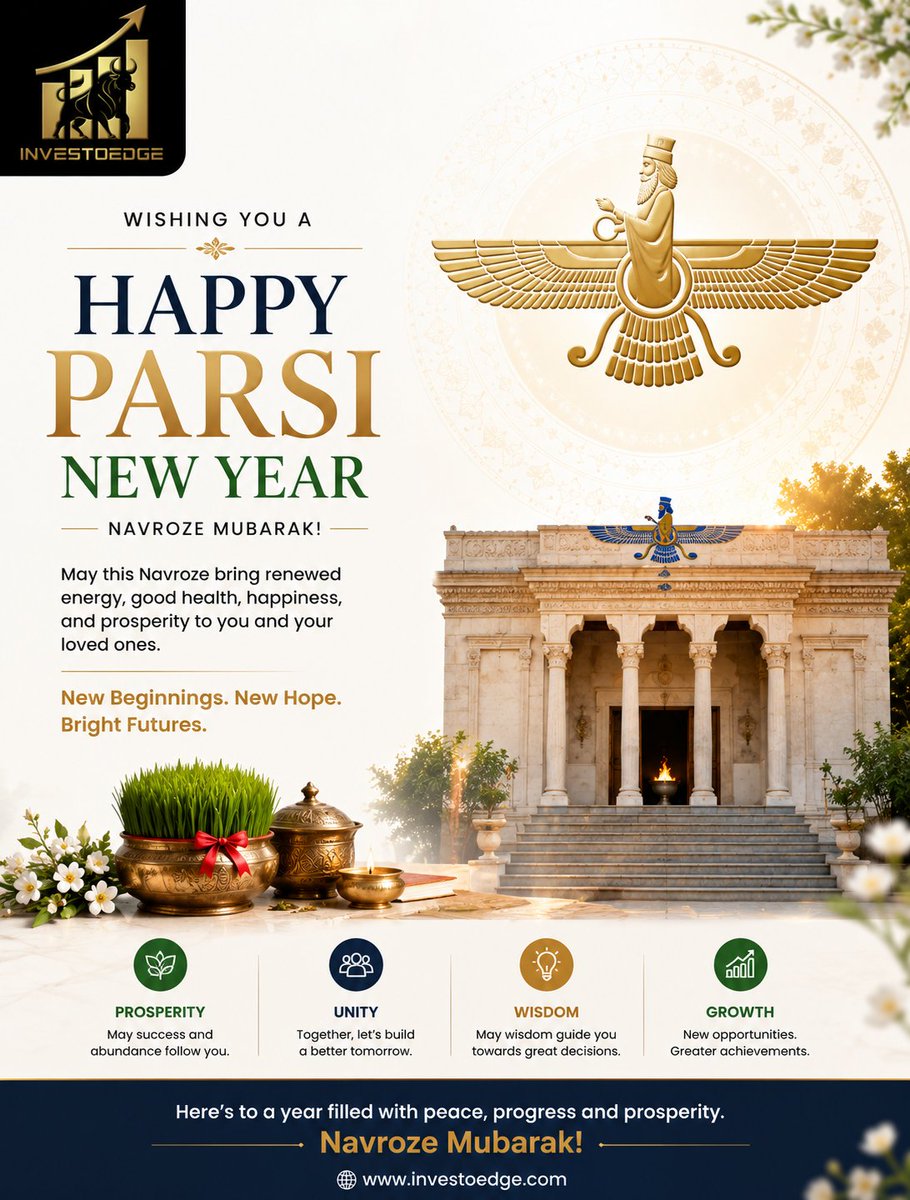 INVESTOEDGE_'s tweet photo. ✨ New Year. New Hope. New Beginnings. ✨
May this Navroze bring peace, prosperity, wisdom & growth to you and your loved ones. 🌿
🌸 Navroze Mubarak! 🌸
What’s your wish for the new year? 👇
📞7972983066📜https://t.co/lEjh26nHBP
#NavrozeMubarak #ParsiNewYear #Navroze https://t.co/VOYZDJBup4