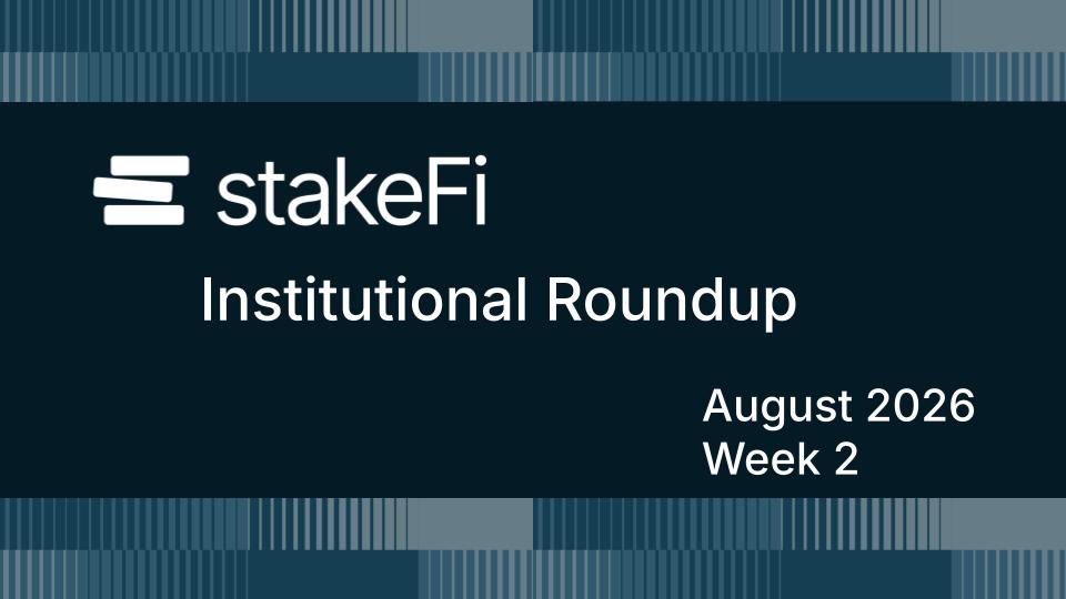 AnsetaHQ's tweet photo. stakeFi Institutional Roundup 08/14/2026 

✅ Senator John Thune moved on Aug 8 to set up a procedural vote on the CLARITY Act
✅ Anchorpoint Financial (led by @StanChart) launched its HKD-pegged stablecoin HKDAP
✅ @Fidelity registered to stake the $ETH in its FETH ETF and distribute rewards to holders
✅ @MoneyGram deployed its Ramp API for compliant fiat on/off-ramping on @solana