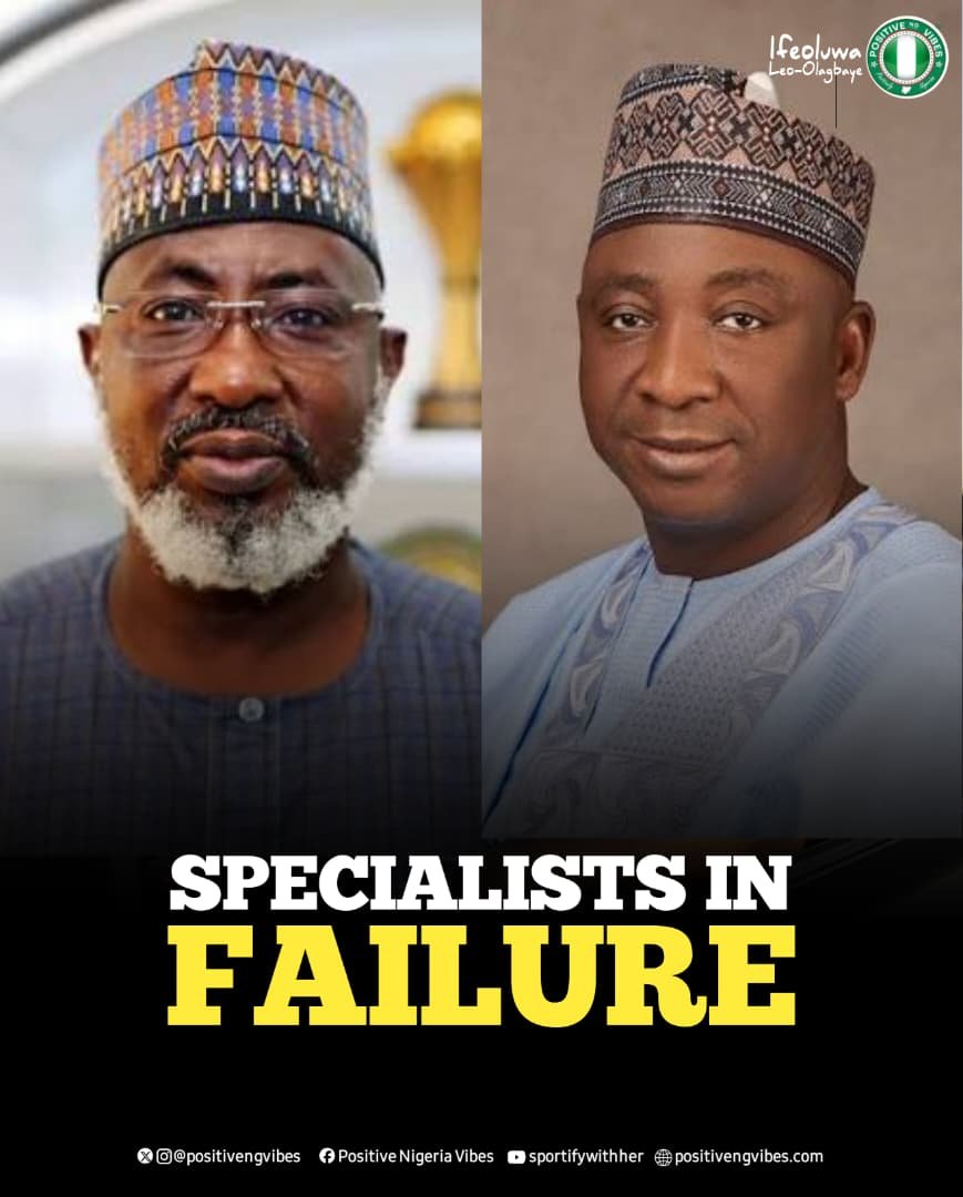 PositiveNGVibes's tweet photo. Truly, There is NO Honour Amongst Thieves 😡😡

If there was anything called Dignity, Self-pride, Decorum, Nobility, Self-worth, Self-respect and some regard the Nigerian Football Supporters,  then these two especially would have tendered their RESIGNATION letter before this morning.

But when greed, selfishness, cupidity, rapacity, covetousness, acquisitiveness, shame, disgrace and dishonour is your daily creed, you will strive to remain in an office that has proven you are a disaster in human form.

The penchant for funds conversion, reckless living on tax payers funds, gallivanting without 
results, estacodes not earned, earning salary in USdollars whilst owing players, coaches and backroom staff, funding all sorts of illegality, especially being unaccountable whilst cowardly hiding under the one finger of FIFA's non Interference will make them wait for the DISGRACE of multiple proportion before shamefully being forced out of that office.

These men have destroyed football completely, yet have continued to sit -tight, waiting to completely bury the game and supervise to ensure it never resurrects again. Because that is the only reason they have blatantly REFUSED to resign after 19 years (left) and 16years (right) of being around our football, churning out extremely horrible results serially.

#MaduguMustGo
#ReformOurFootball
#RespectSuperFalcons
#RestoreOurPride