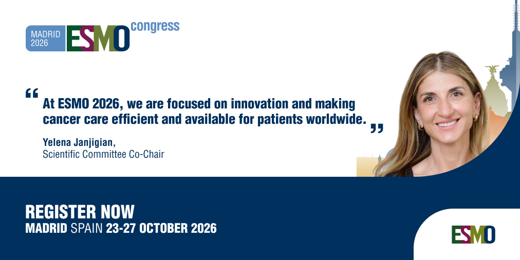 myESMO's tweet photo. 📣 #ESMO26: You still have time to register and benefit from advantageous fees! Join Yelena Janjigian, Scientific Committee Co-Chair, for an extraordinary gathering of leading minds in oncology from around the globe

⏰ Late registration deadline: 16 September 2026 
🔗 https://t.co/GoSzYUInNN

 #esmomeetings