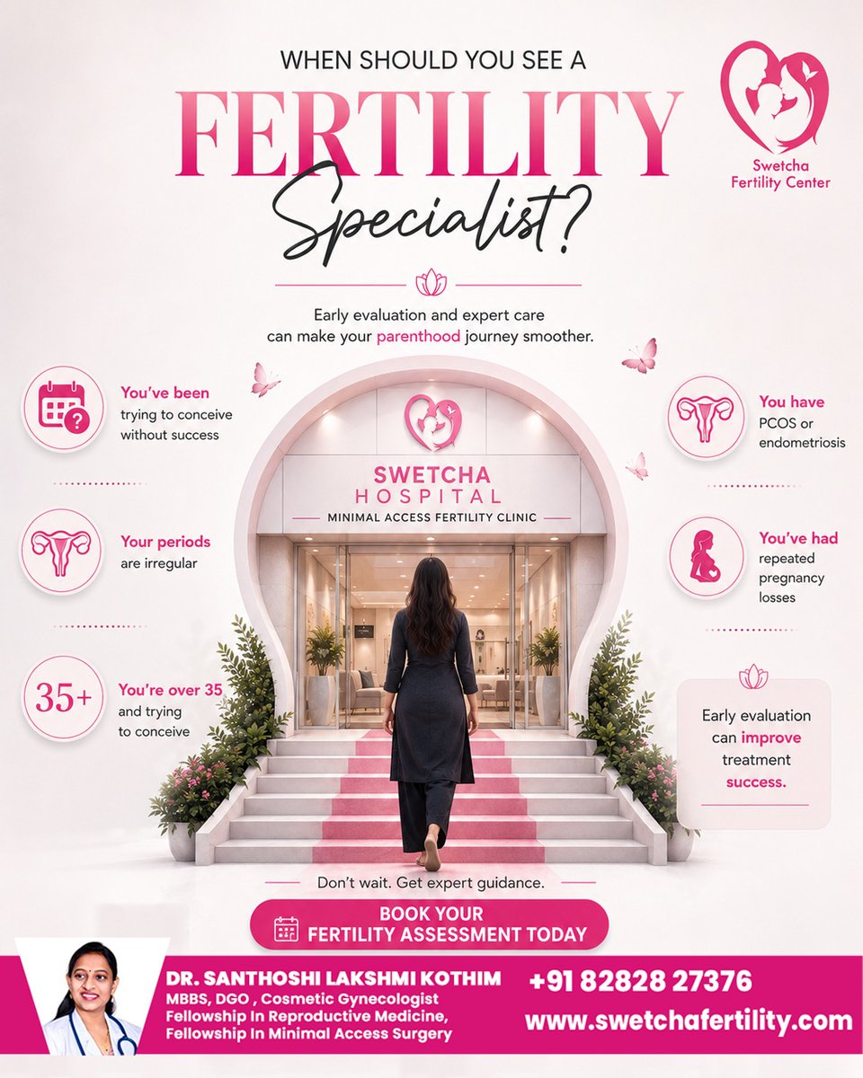 SwetchaHospital's tweet photo. 🌸 When Should You See a Fertility Specialist? 🌸

If you've been trying to conceive without success, have irregular periods, PCOS, endometriosis, or have experienced recurrent pregnancy loss, it may be time to seek expert guidance.
 #FertilitySpecialist #IVFCenter https://t.co/sBP2TKljGE