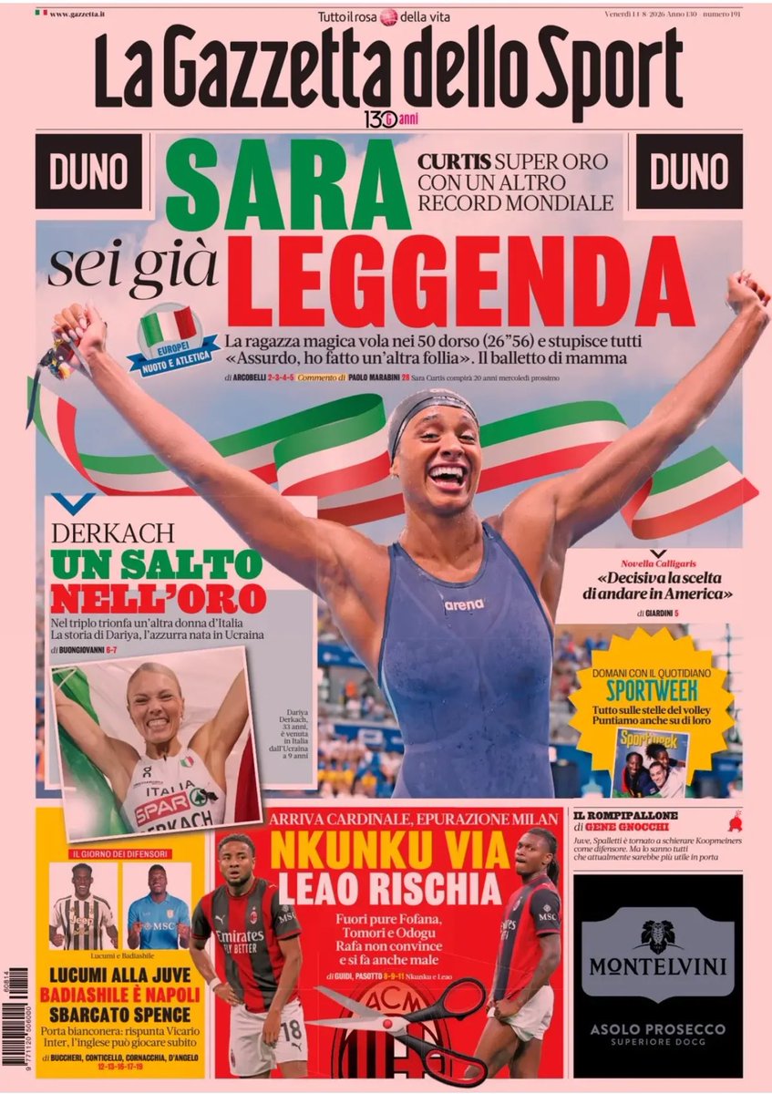 yleniaindenial1's tweet photo. Sara  Curtis nella storia già solo per essere riuscita a prendersi la prima pagine dei quotidiani sportivi italiani che è più difficile di fare record del mondo e vincere l’oro 

#Paris2026 https://t.co/cYLYBadAqa
