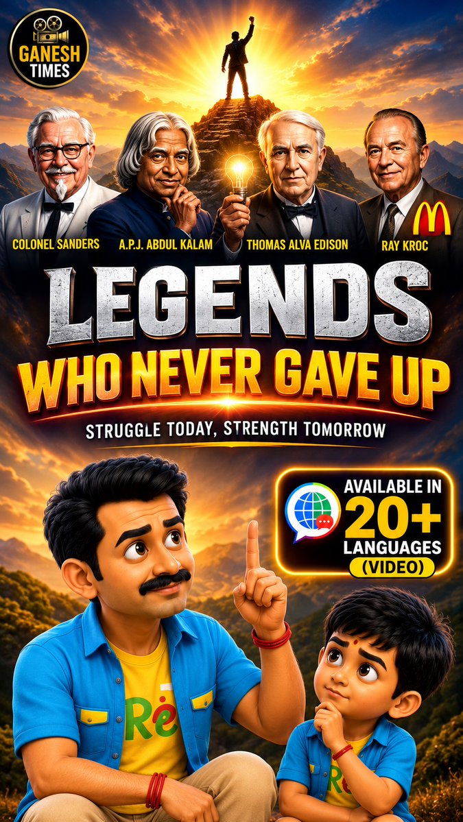 GaneshkanthS's tweet photo. Failure isn't the end—it's the start of success! 🚀

How Kalam, Edison &amp; Disney turned rejection into triumph. 🌟

🌍 Available in 20+ Languages (Multi-Audio)!

Watch now 👇
https://t.co/VcpOZy21JY

#Motivation #SuccessMindset #20Languages #AbdulKalam #GaneshTimes https://t.co/gYEUk2xRyx