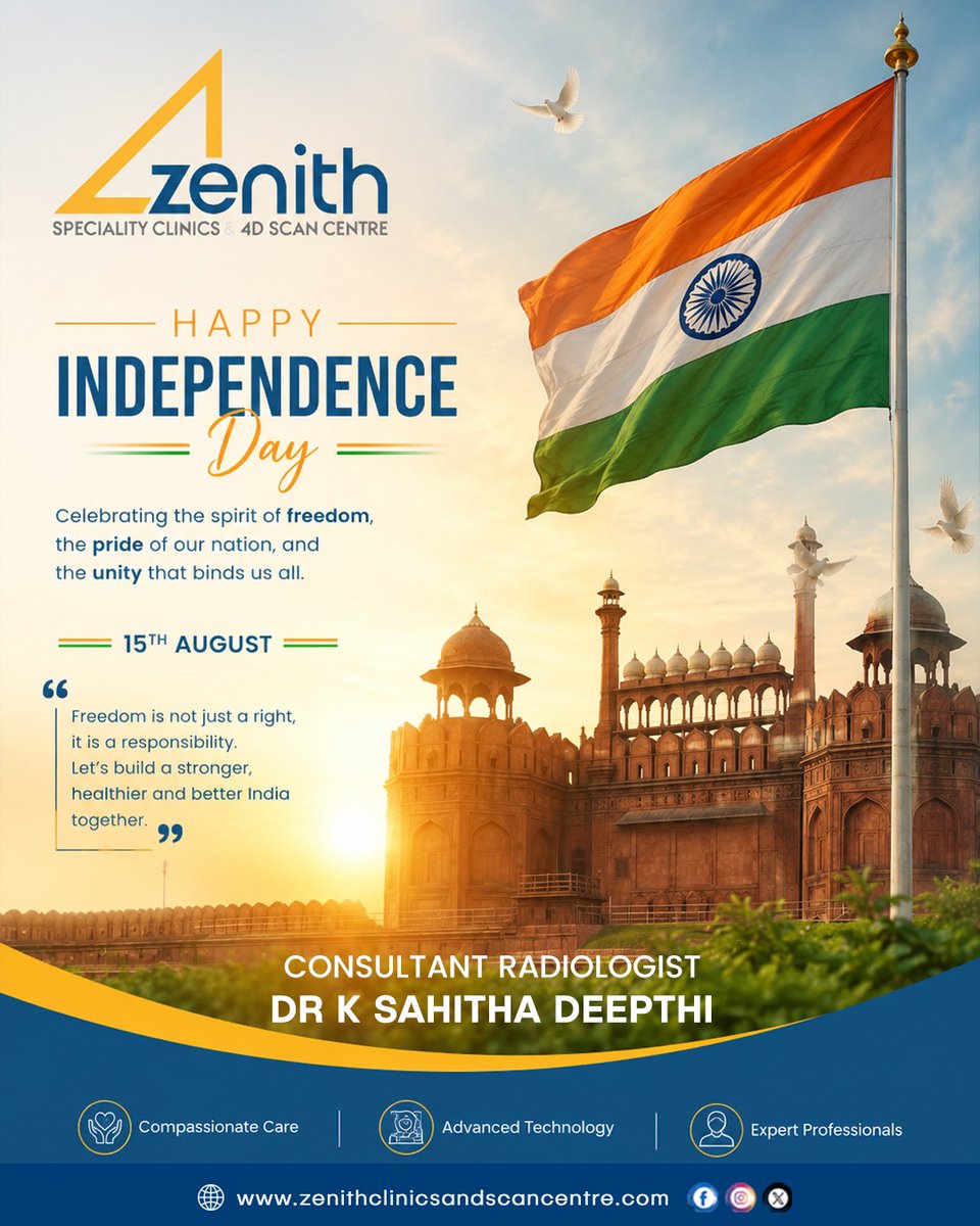 Zenith_Clinics's tweet photo. Happy Independence Day – August 15 #IndependenceDay celebrates our nation’s freedom, unity, and responsibility, inspiring us to promote #HealthAwareness, accessible #HealthcareServices, and quality #MedicalCare for every community. https://t.co/YY1toH3nBa