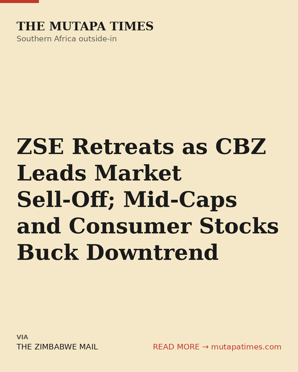 mutapatimes's tweet photo. HARARE — Zimbabwean equities came under renewed selling pressure on Thursday, with the Zimbabwe Stock Exchange’s main indices declining sharply as losses in large-cap counters, led by CBZ Holdings, outweighed gains in s...  https://t.co/KhtB7IIkai https://t.co/y7t5Zxvqnx