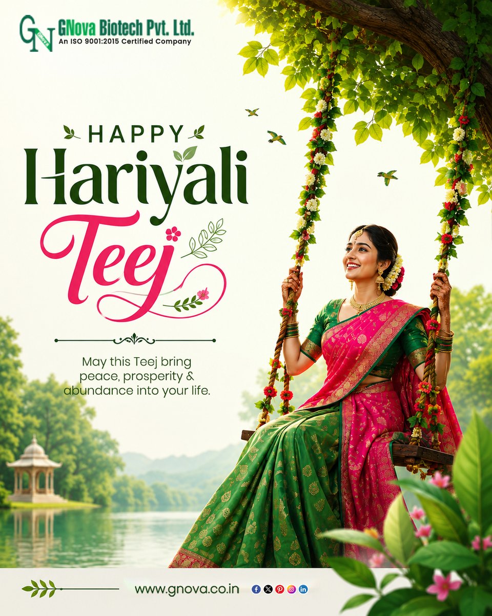 gnovabiotech_'s tweet photo. 🌿 Happy Hariyali Teej! 🌿
May this beautiful festival fill your life with happiness, love, prosperity, and endless joy. Celebrate the vibrant spirit of Teej with colourful traditions, cherished moments, and heartfelt blessings. 💚
#HappyHariyaliTeej #HariyaliTeej #TeejFestival https://t.co/S8vMUq8sw5