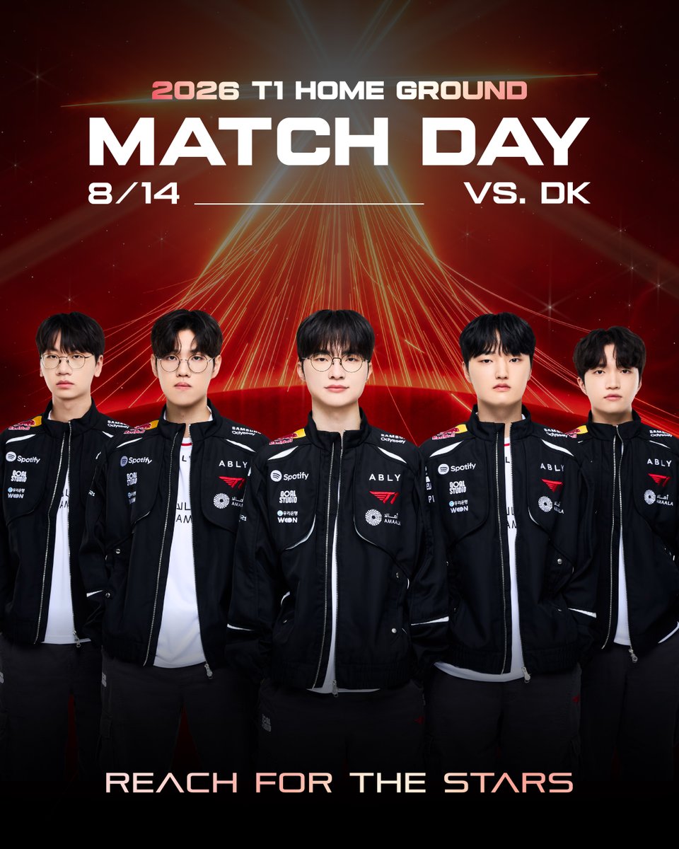 T1LoL's tweet photo. 𝟮𝟬𝟮𝟲 #𝗟𝗖𝗞 𝗧𝟭 𝗠𝗮𝘁𝗰𝗵 𝗗𝗮𝘆

📍 T1 vs DK
⏰ 17:00 KST 
📺 https://t.co/6HlNrzs4jq

#TogetherAs1 #T1WIN https://t.co/t283pai1EQ