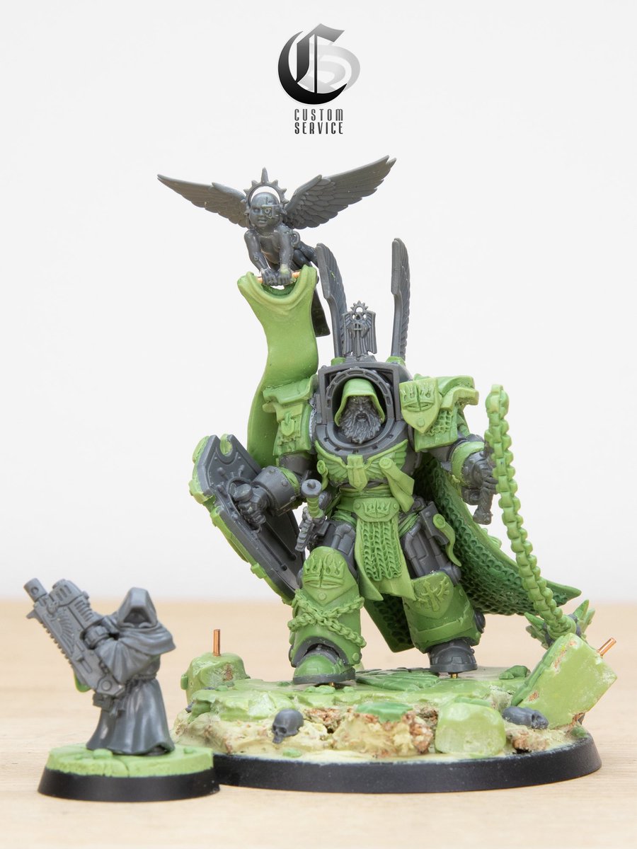 SiegeStudios's tweet photo. The completed reveal of a one off bespoke Custom Service Dark Angels character we have loved working on and bringing to life for our client. 

Create your Custom Service character:
https://t.co/xK4pYqu4q5

This awesome alternate Azrael miniature for our clients collection has been a joy to bring to life in every detail including the display base he is mounted upon.

Painted in a bone, black and red scheme which looks fantastic and still feels at home to the Dark Angels chapter this stunning miniature has been a joy to create. 

We loved the massive mace being dragged behind him, you can almost hear it scraping along the ground! 

FOR THE LION! 🦁🔥

#darkangels #warhammer #40k #warhammer40k #warhammercommunity