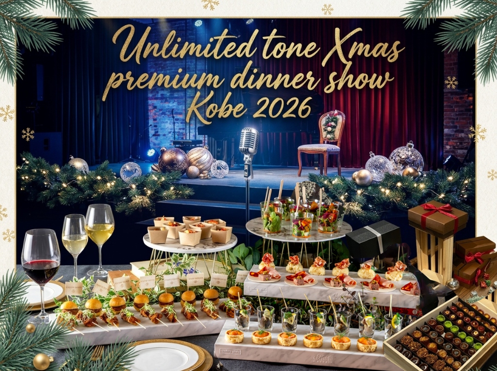 Unlimitedtone's tweet photo. 12/23(水) Unlimited toneクリスマスディナーショー
「Xmas premium dinner show Kobe 2026」
HP先行が明日8/15(土)から開始！

【受付期間】8月15日(土) 〜 8月22日(土) 

申込はホームページから
https://t.co/bfqdP8MpzV

#unlimitedtone https://t.co/uAJ7MZ4ruT