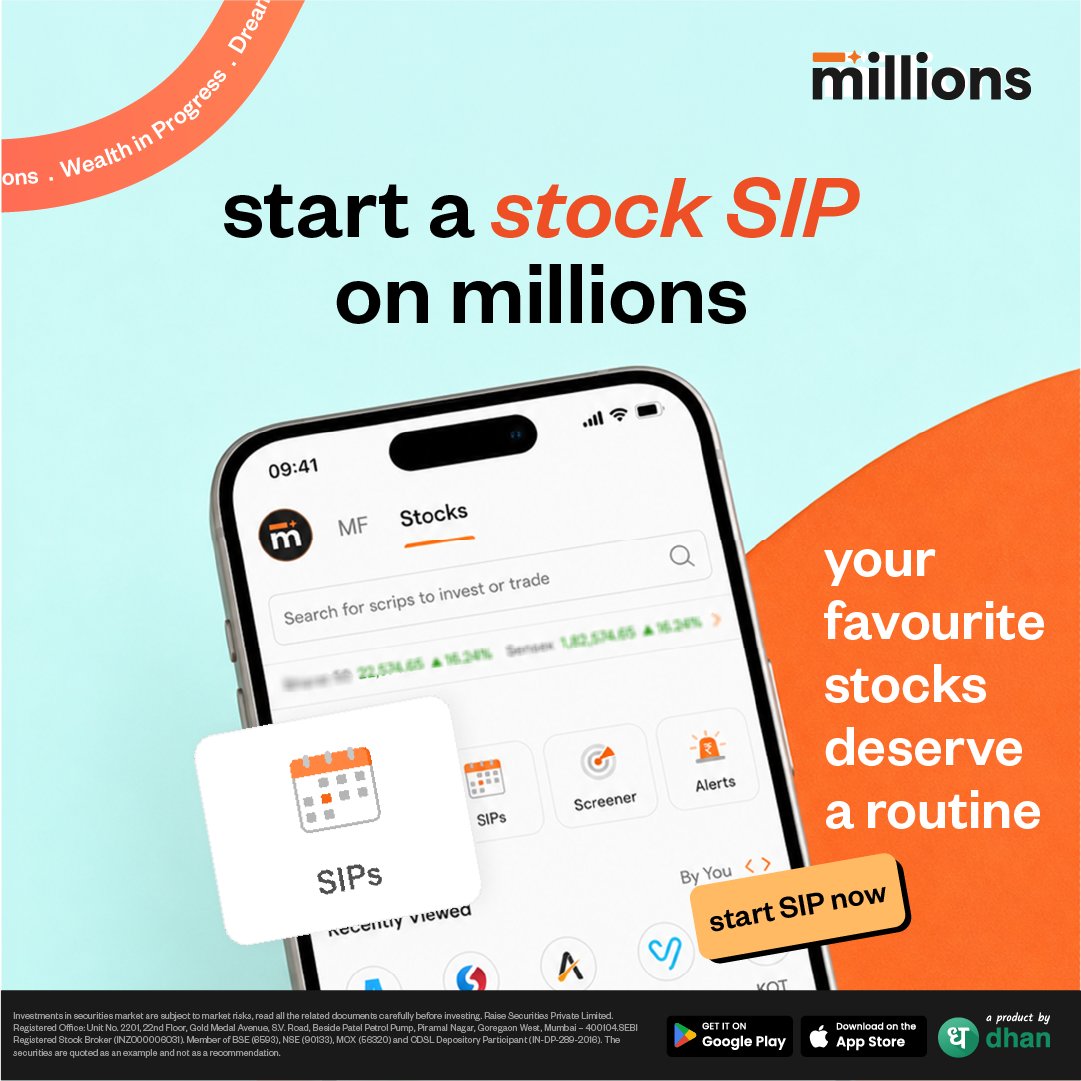 MillionsApp's tweet photo. Start a Stock SIP on Millions with access to 4,500+ stocks.