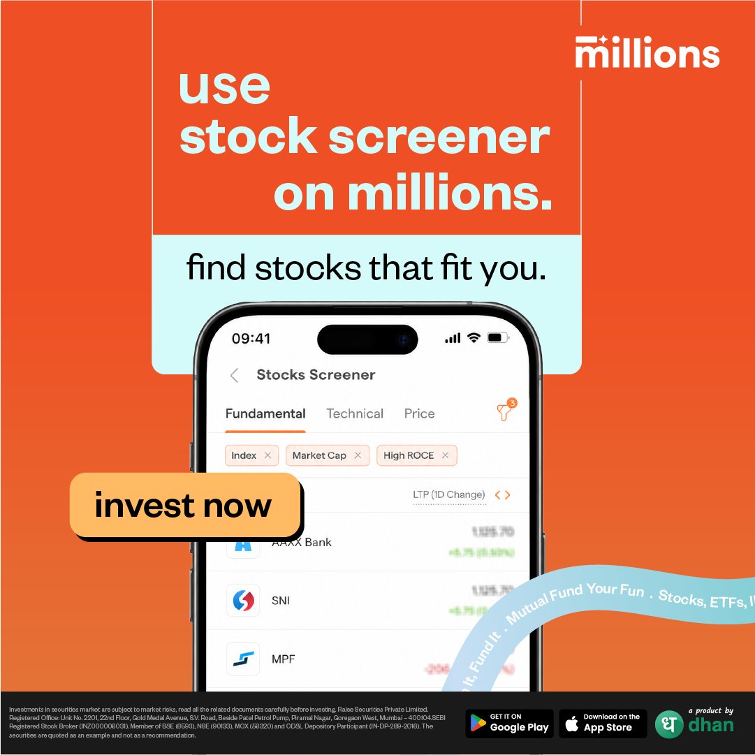 MillionsApp's tweet photo. Find stocks that fit you with the Millions Stock Screener.