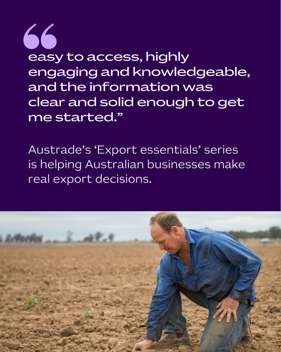 Austrade's tweet photo. Join Austrade’s export essentials workshop to discover the practical tools and frameworks successful exporters use. ✈️

Learn how to reduce risk, avoid common pitfalls and position your business for export success. ✈️

🔗 Register now: https://t.co/qAFYhtjiaM

#GGT https://t.co/G3Gm870z2D