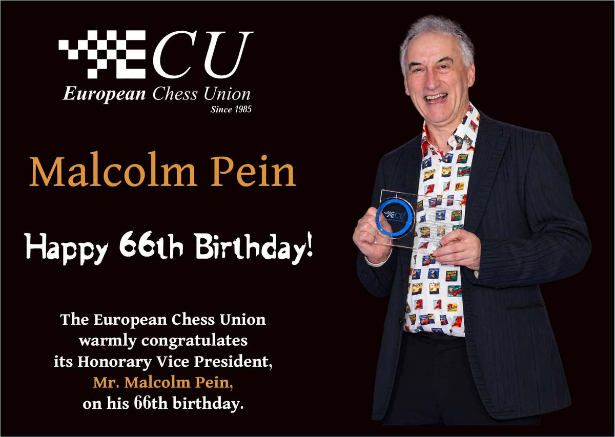 ECUonline's tweet photo. 🎂 Happy 66th Birthday to Malcolm Pein, Honorary Vice President of the European Chess Union! A true ambassador for chess — thank you for your decades of dedication to our game. Wishing you a wonderful day, Malcolm! @TelegraphChess 
#Chess #ECU https://t.co/hiE37gP1YS