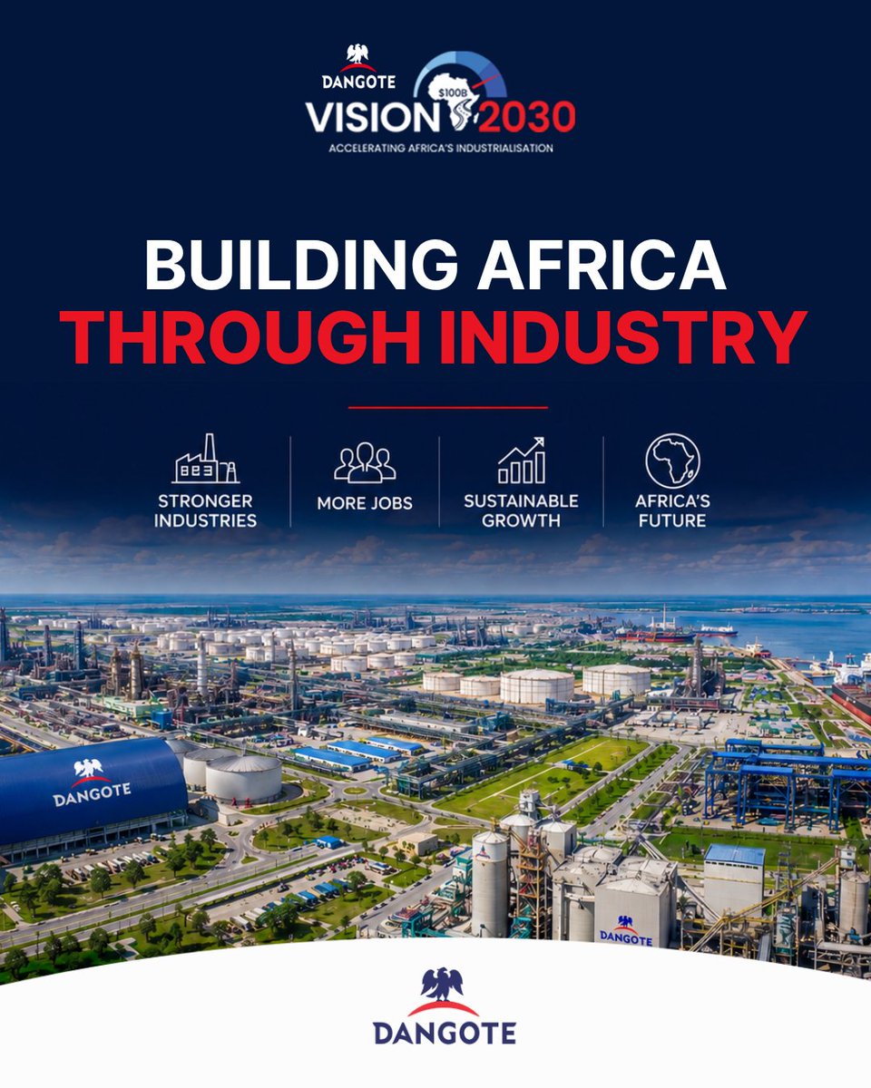 DangoteGroup's tweet photo. Every thriving economy is built on strong industrial foundations.
From manufacturing plants and logistics networks to ports and energy infrastructure, long-term prosperity begins with investment in the systems that power growth.

At Dangote Group, we remain committed to building the infrastructure that supports industries, creates opportunities and strengthens Africa's economic future.
#DangoteGroup #Industrialisation #Infrastructure #AfricaRising #BuildingAfrica