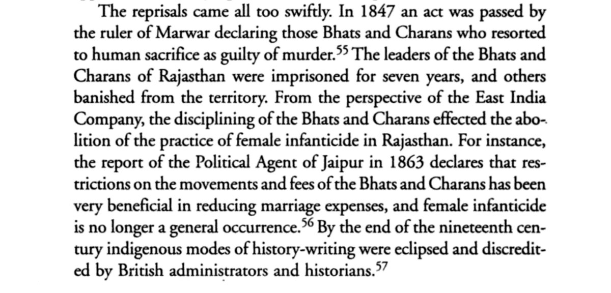 NigerianThakurs's tweet photo. In Rajasthan, there is a caste known as the Charans. They are professional flatterers who praise the Rajputs and receive large sums of money from them. They succeeded by convincing people that they were sacred, and that anyone who shed their blood would incur God's wrath.

Under the cover of this claimed sanctity, they engaged in various crimes, one of which was human sacrifice. To force others to comply with their demands, they would have elderly women from their own families killed. In 1847, the British government banned this practice of human sacrifice and expelled them from several regions.

They were also responsible for encouraging female infanticide among the Rajputs. Today, members of this caste preach morality on the internet. @Deviputra21