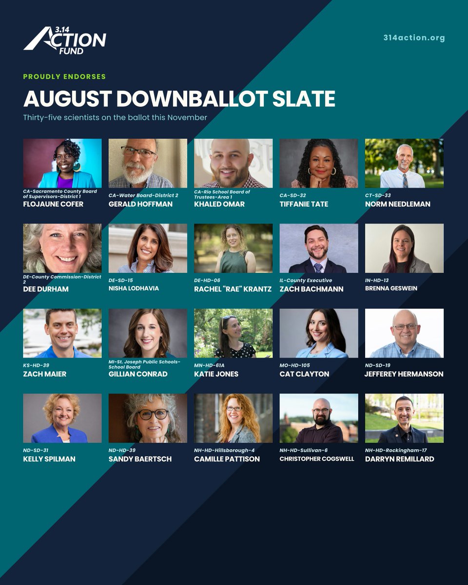 314action's tweet photo. 🚨 We are proud to endorse a new slate of Democratic scientists and doctors running for state, local, and municipal offices!  

Change begins at the local level. These leaders will use their experience to find lasting solutions for their community, rooted in evidence. https://t.co/ngp2ADat1s