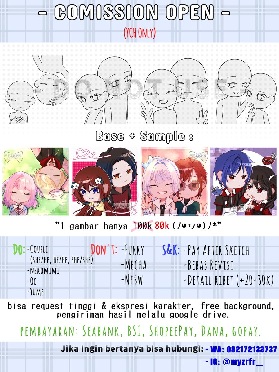 MyuFreya's tweet photo. ✿ COMISSION OPEN ✿
(Slot : 0/5)

If you are outside Indonesian, you can see it on my Vgen account [link below].

WA: https://t.co/oYTslCYpPg
IG: https://t.co/hz8bsEU7da
VGen: https://t.co/rz0x0Sw0a6

(Reshare i Appreciate it, ty all🎀‼️)

#vgenopen #opencommissions #vgencomm https://t.co/xXgqYe9i2p