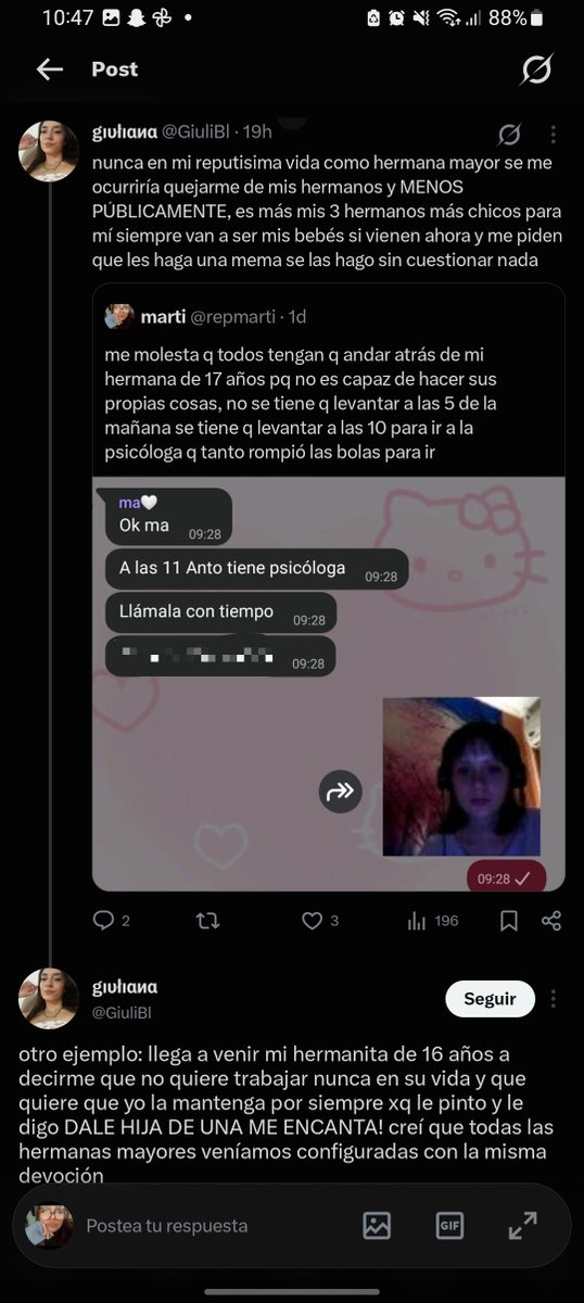 repmarti's tweet photo. me respondieron de todo por este tuit pero lo q mas me dejo ??? fue esto, pq quieren maternar con sus hermanas???? yo las veo como HERMANAS, hija tengo una sola y no es ninguna de ellas 😐 https://t.co/nOeFo4fNib