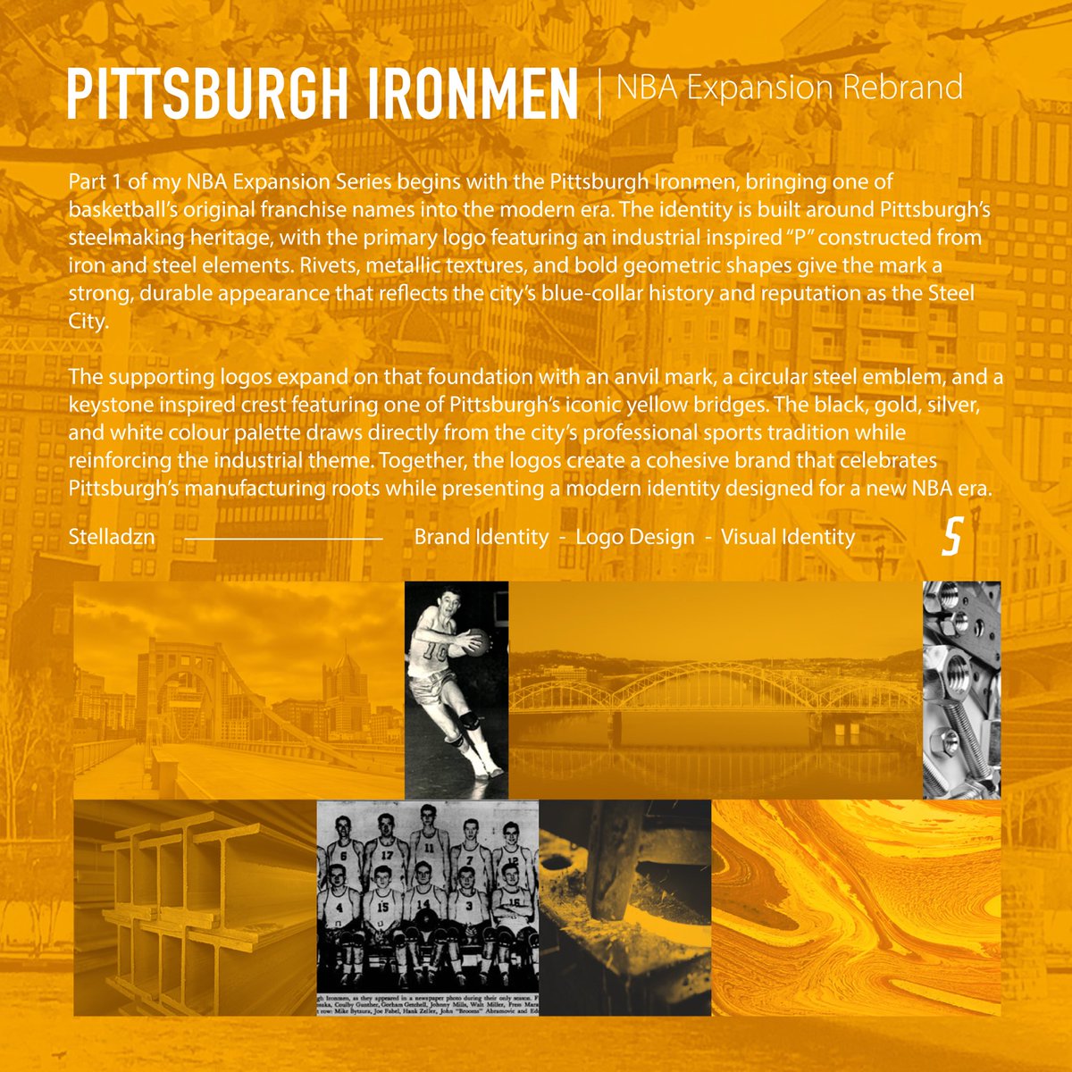 stelladzn's tweet photo. What if the NBA expanded to the Steel City? The Pittsburgh Ironmen return with a brand new visual identity, built around the cities steel heritage!

See more below 👇🏻 

#nba #nbapittsburgh #nbatopittsburgh https://t.co/6a2Ymuocs7