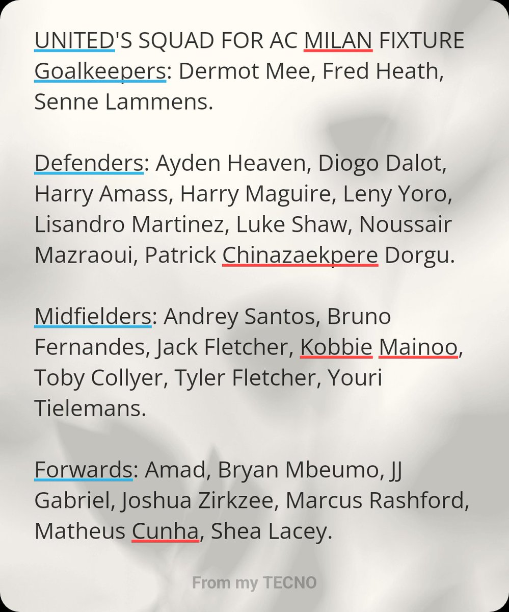 AcubeFc's tweet photo. United's Squad For Ac Milan Fixture tomorrow at the Tarczyński Arena, Aleja Śląsk

#PremierLeague #Football #ManUtd #NigerianFootballFan #UnitedFamily https://t.co/gWL2lzUEBq
