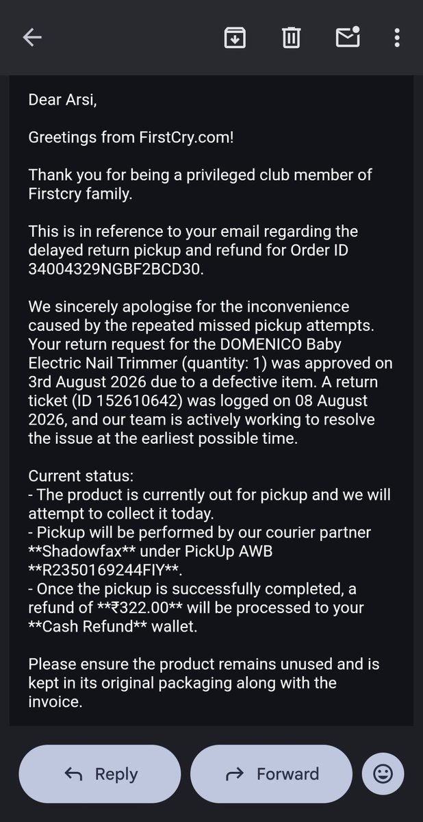mLivingA's tweet photo. @firstcryindia At 5.37 pm I got the mail from your customer support team in reply to my formal notice, it says courier is out for pickup today. On courier site last update was on Thursday nothing today. One more proof how you deceive a customer. https://t.co/XCAE5rcdi9