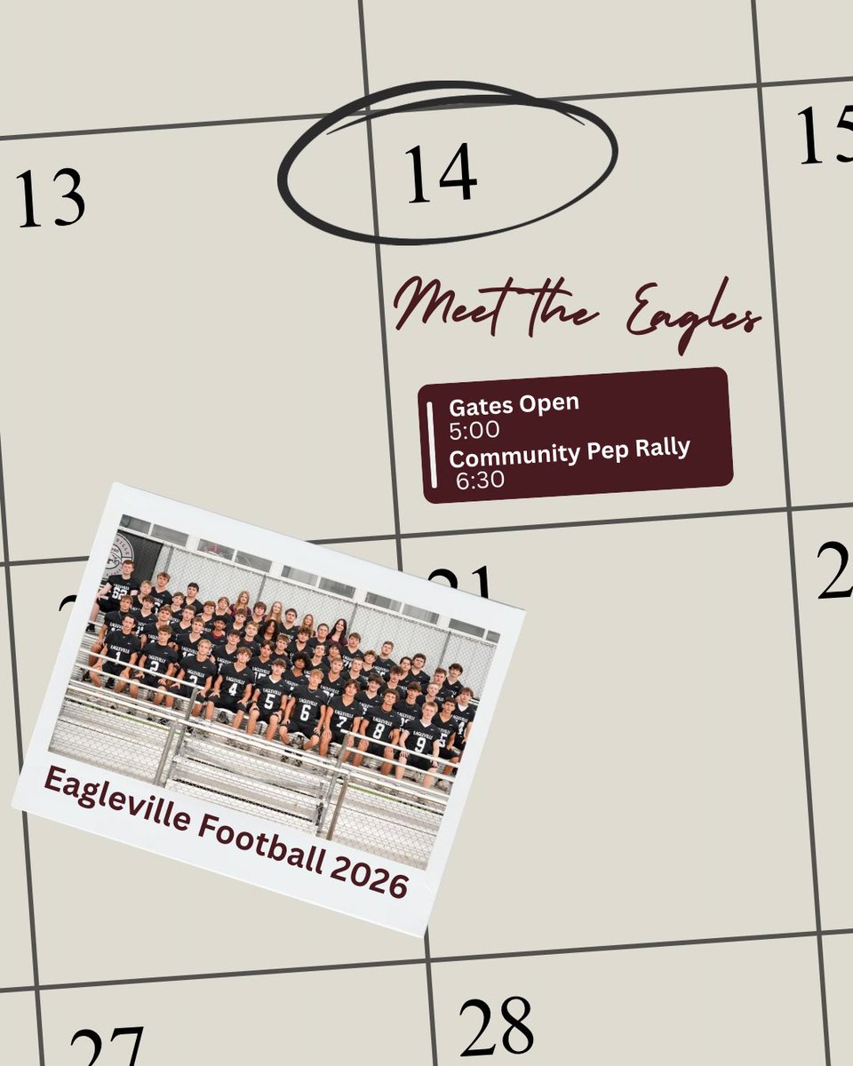 EaglevilleFB's tweet photo. No more “almost here.”

MEET THE EAGLES IS TODAY! 🏈🔥

Grab the kids. Grab your people. Grab your Eagle gear.
We’ll handle the rest. 😉

📍 New Gym
🚪 Doors open at 5:00 PM
📣 Community Pep Rally at 6:30 PM

See you TONIGHT, Eagle Nation! 🦅
@TMobile #FN5GL
#ENTRY https://t.co/XJizqAUyNP
