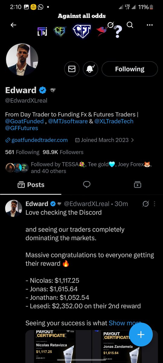 Oracle_tradez99's tweet photo. @RealTraderSeun @GoatFunded @EdwardXLreal @ForexTvOfficial @jeffstark_ https://t.co/WEcfqeeXUD