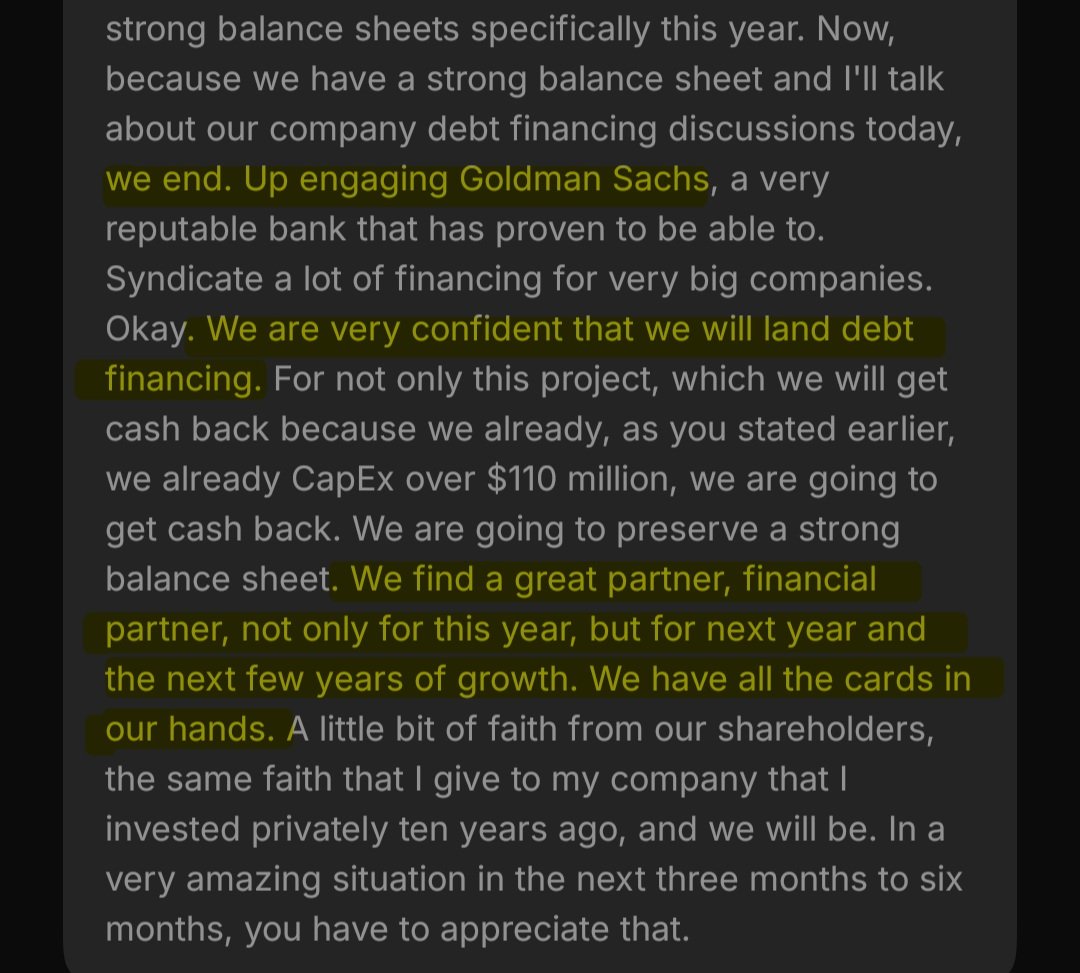 rk8215's tweet photo. $DGXX earnings call was actually quite good. 

To add Chinos post:

- Michel mentioned that DigiPower X is close of debt financing deal with Goldman Sachs to fuel growth. 

- Last ATM draw was done mid $7 which is also welcome news. https://t.co/USxtmUdkWt
