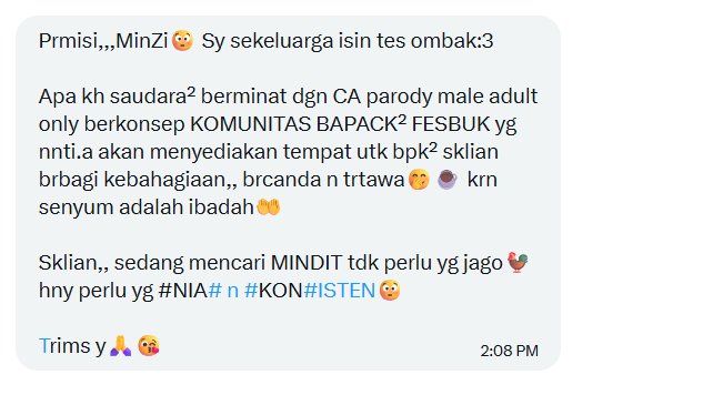 TTCA2D's tweet photo. [ TEST OMBAK &amp; CARI ADMIN ]

Yh,, siapa yg mAu CA 𝗽𝗮𝗿𝗼𝗱𝘆 𝗺𝗮𝗹𝗲 𝗮𝗱𝘂𝗹𝘁,, kongsef 𝗯𝗣𝗖𝗸" 𝗙𝗲𝘀📚. 😁

Yang minat jadi admin 𝗲𝗱𝗶𝘁 bisa reply/DM ya! https://t.co/gM9KXXJVkp