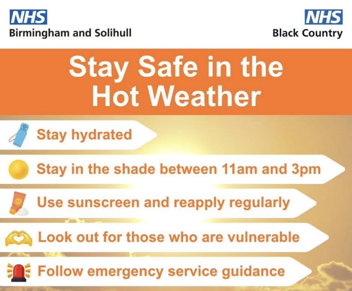 brumlibdems's tweet photo. With the hot weather due to continue into the weekend, it is important that you look after yourselves and your loved ones in the higher temperatures.

🚒 Emergency services are hard at work tackling fires in and around our area, so please think carefully about where you are and👇 https://t.co/UdOYF9O5Jf