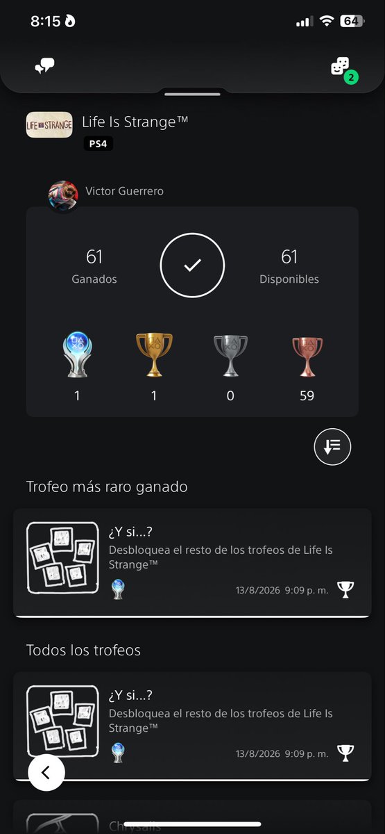Vaug12's tweet photo. Platino 72. Life Is Strange. #PlayStationTrophy https://t.co/CXuNKApmZk