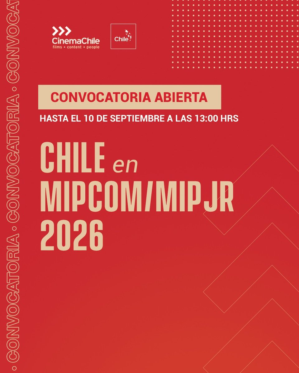 cinemachile's tweet photo. Si serás parte de MIPCOM/MIPJUNIOR 2026, completa nuestro formulario para ser parte del press kit que elabora CinemaChile.

👇🏻

https://t.co/gtJSuhVYZl https://t.co/1jmgVY6nrH