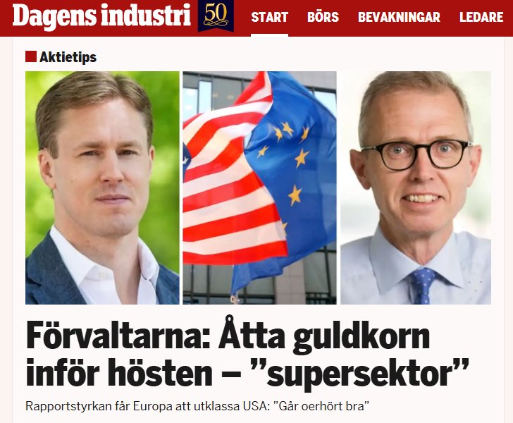 cbfonder's tweet photo. 📰 Alexander Jansson, vår förvaltare, partner och VD, i Dagens Industri:
💬 "Det går oerhört bra för europeiska bolag"

För första gången på flera år höjer analytikerna vinstestimaten för europeiska bolag. Alexander pekar ut våra guldkorn inför hösten 👇
https://t.co/OFofCMJvjD https://t.co/Ir7oWX0NQ6