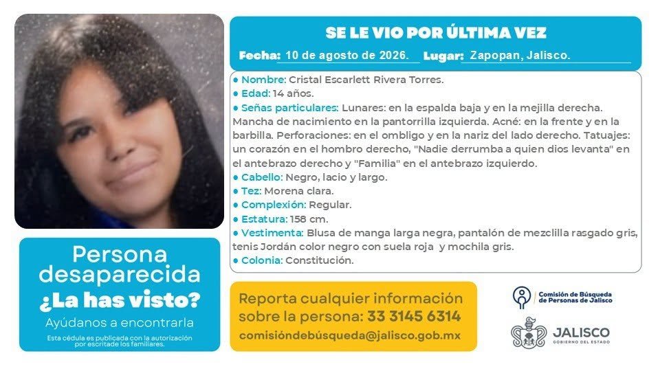 VMGlezR's tweet photo. Desaparece una joven en #Zapopan, #Jalisco (Constitución). https://t.co/qVMK5RZtQT